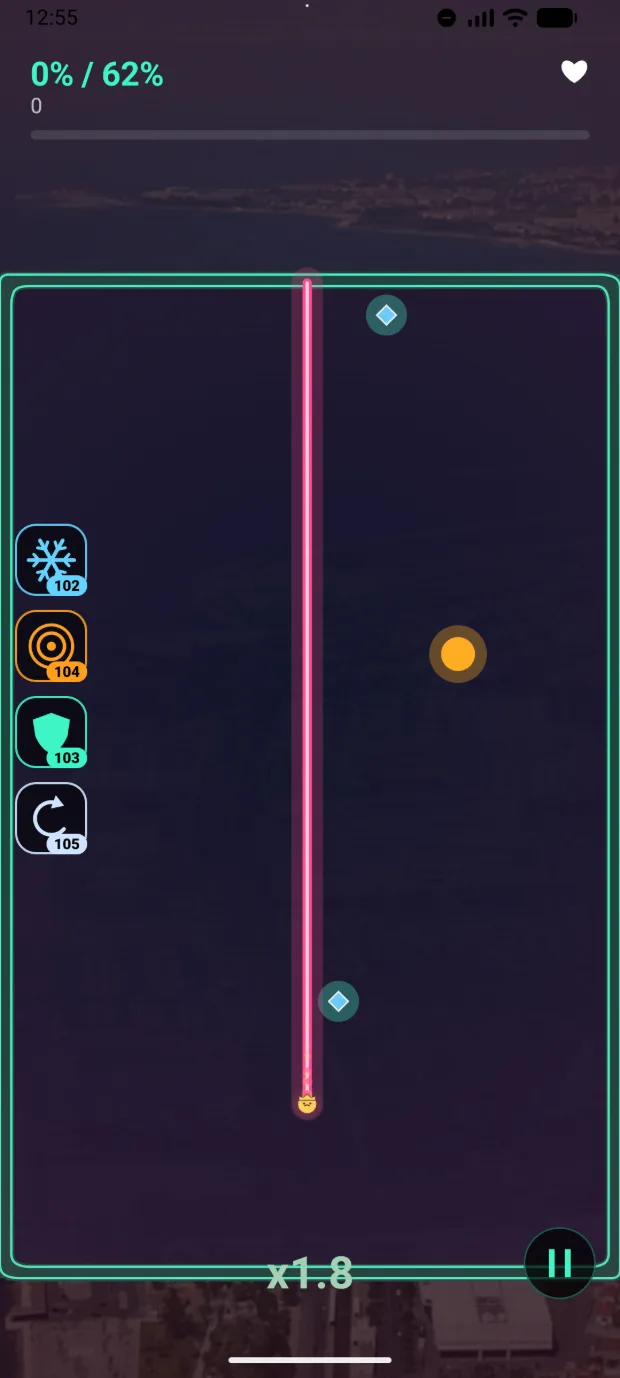 Slix.io running: a pink line cutting away
                 from captured mint ground on a map of Lisbon.
